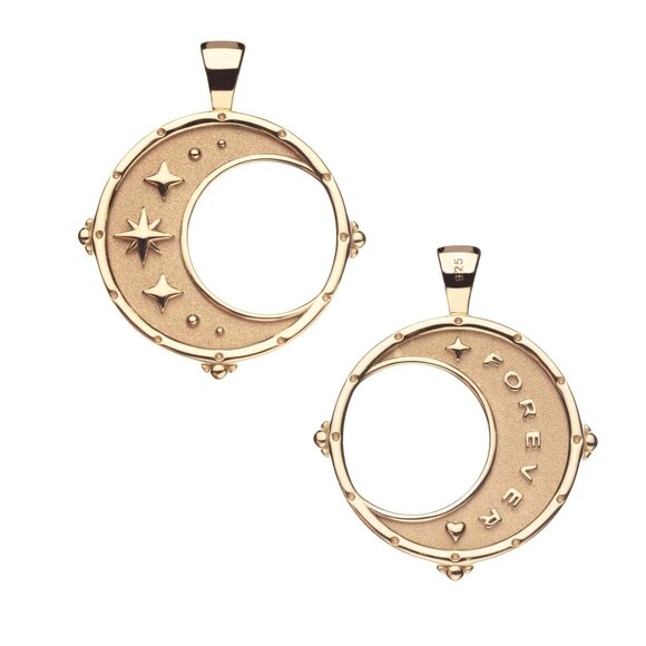 Jane Win FOREVER Moon and Back Pendant Coin & Chain - 14k Gold Plated - Picture 2 of 3